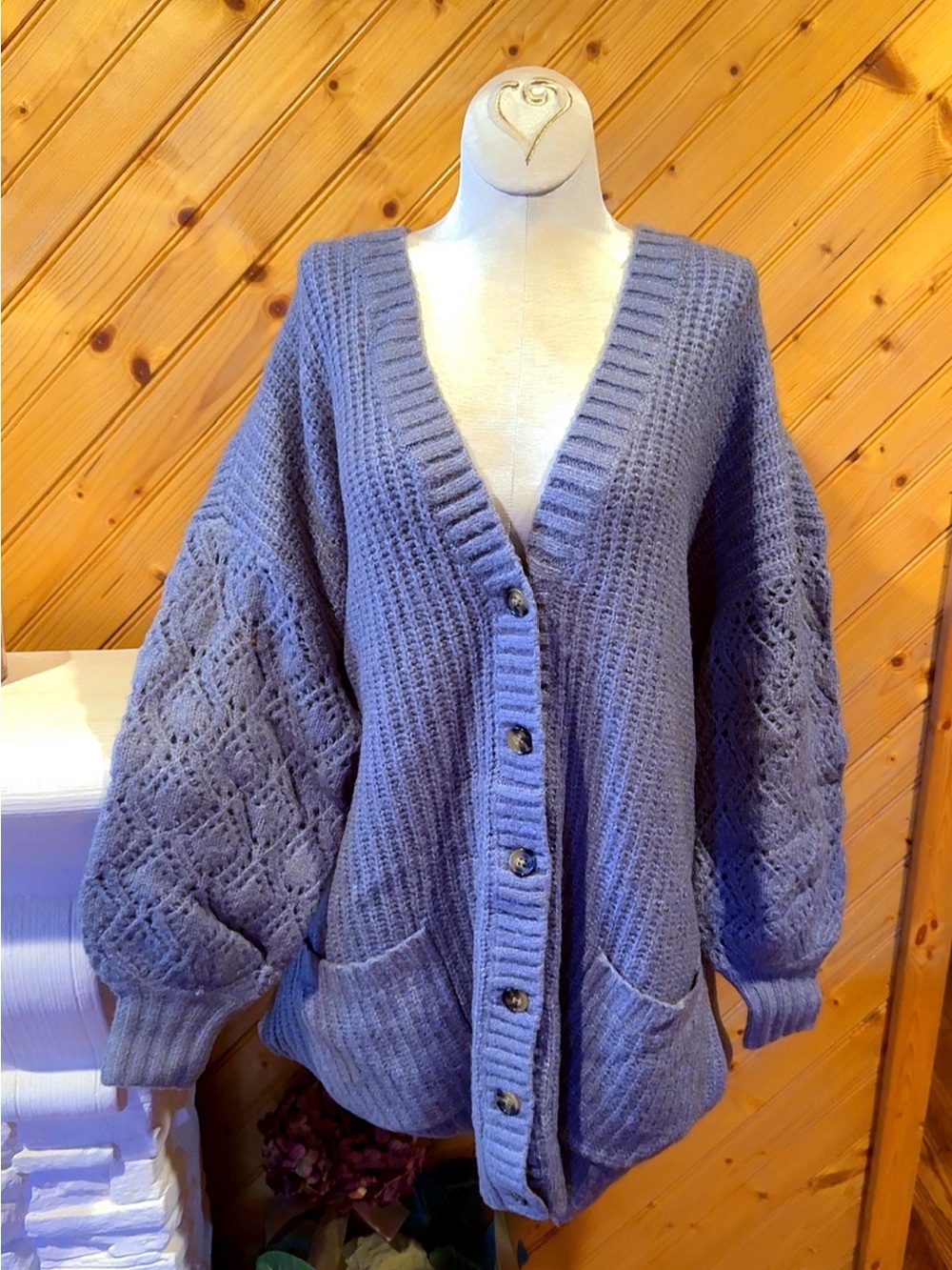 Torrid Size 0 Gray Chunky Knit Cardigan Sweater NWT Balloon Sleeve